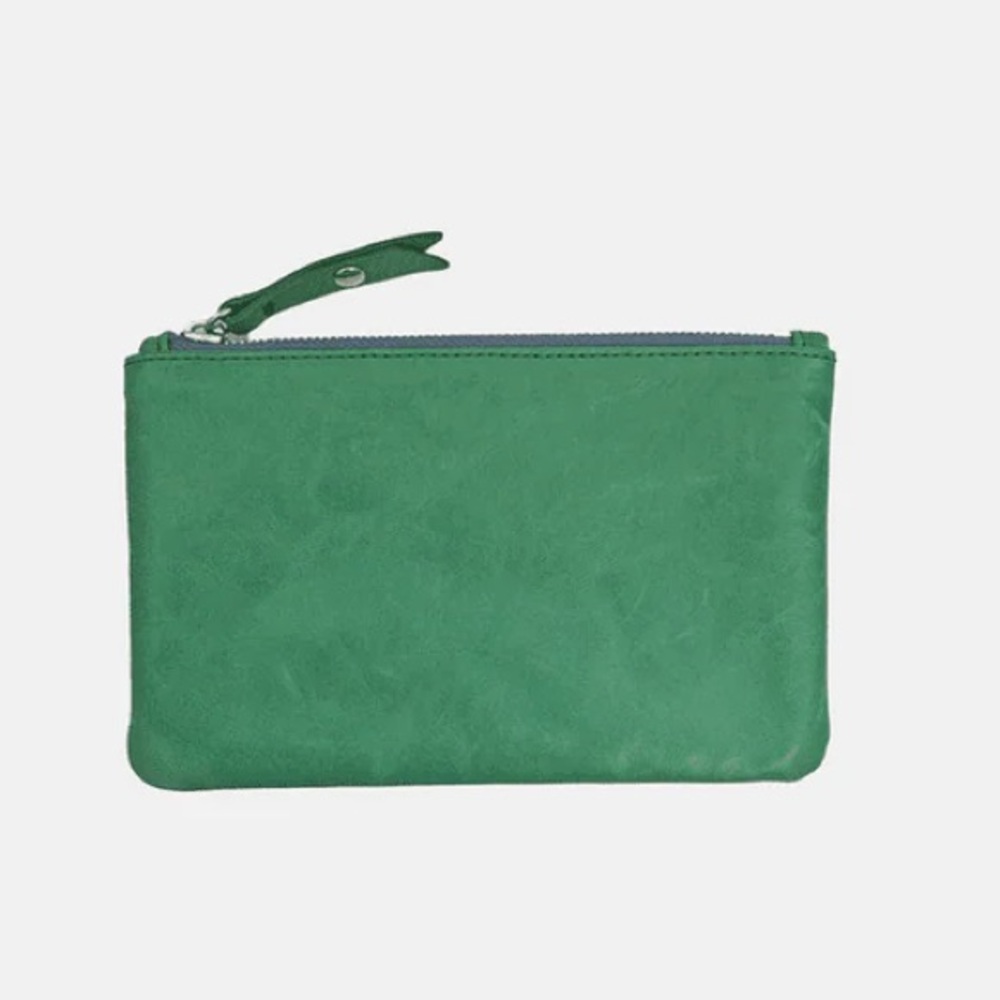 Blair Ritchey Kelly Green Leather Zip Wallet with Postal Blue Zipper
